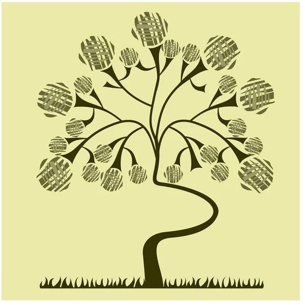 Δέντρο Και Γρασίδι Κίτρινο Φόντο Διανυσματική Απεικόνιση — Διανυσματικό Αρχείο