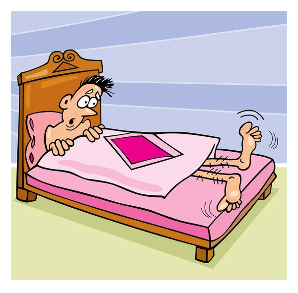 Cartoon Man Sleeping Bed Vector Illustration — Stock Vector