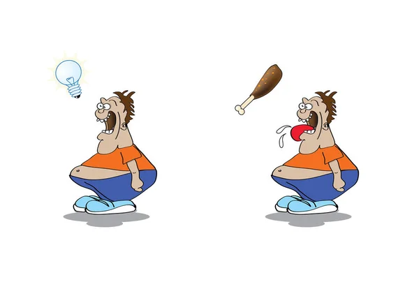 Personaje Dibujos Animados Hombre Gordo Con Una Comida — Vector de stock