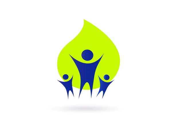 Menschen Auf Grünem Blatt Logo Vektor Illustration Design — Stockvektor