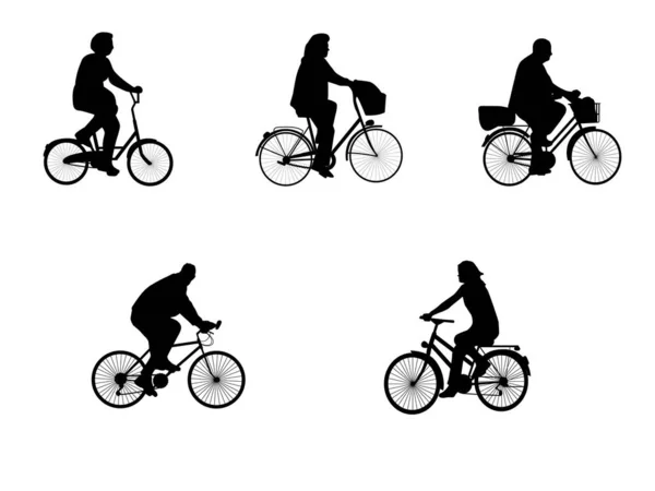 Vector Set People Riding Bikes — Stock Vector
