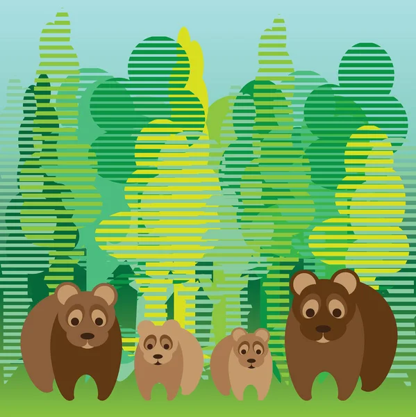 Famille Ours Dans Forêt — Image vectorielle