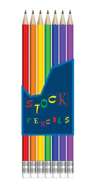 Sedm Vícebarevných Vektorových Tužek Diagramu Obrázek Box Izolované Bílém — Stockový vektor