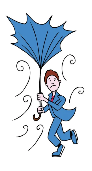 Businessman Umbrella Cartoon Vector Illustration Graphic Design Doodle — Stock Vector