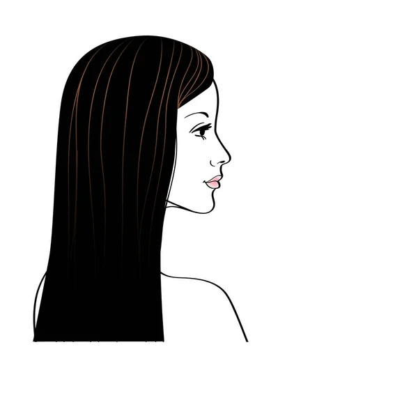 Kvinna Ansikte Med Långt Hår Vektor Illustration Isolerad Vit Bakgrund — Stock vektor