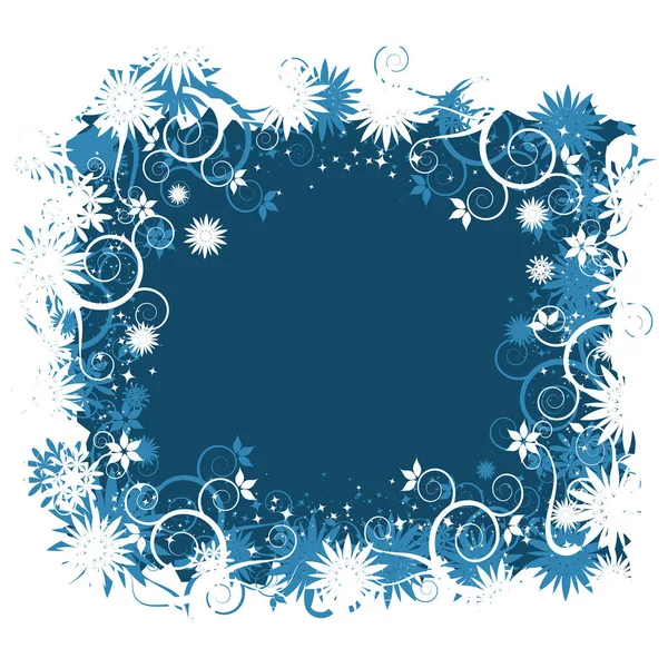 Kék Karácsonyi Kerettel Hópelyhek — Stock Vector