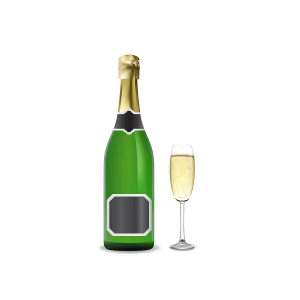 Champagne Glass Golden Ribbon Isolated White Vector Illustration — Stock Vector