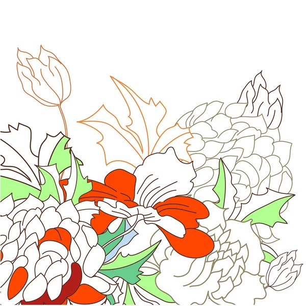花の花柄を描いたベクターハンド — ストックベクタ