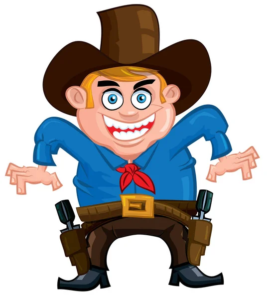 Comicfigur Cowboy Mit Lächeln Gesicht Illustration — Stockvektor