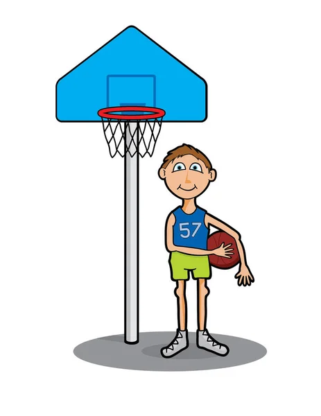 Chlapec Hraje Basketbal Kreslené Ilustrace Izolované Bílém Pozadí — Stockový vektor
