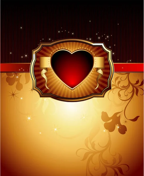 Красный Фон Золотым Сердцем — стоковый вектор