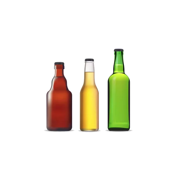 Botellas Cerveza Con Una Etiqueta Blanco Aislado Sobre Fondo Blanco — Archivo Imágenes Vectoriales