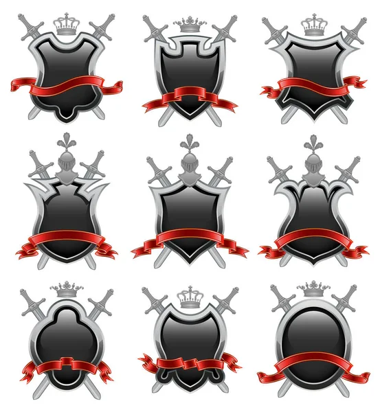 Escudos Heráldicos Escudos Com Coroa Coleção Vetorial — Vetor de Stock