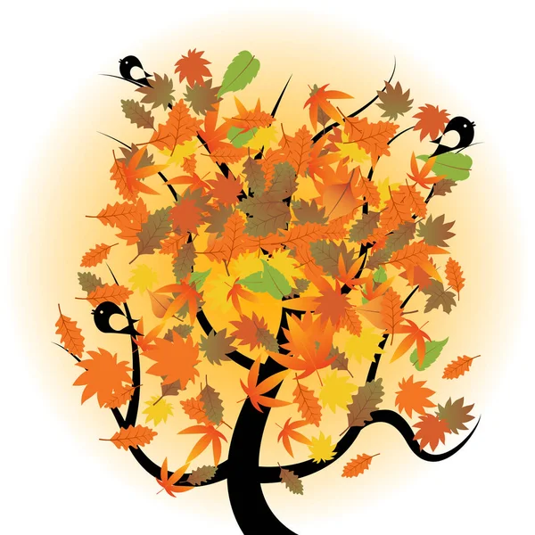 葉と秋のツリー ベクトル図 — ストックベクタ