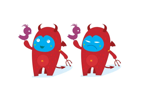 Diseño Dibujos Animados Diablo Expresión Divertida Lindo Temible Tema Vector — Vector de stock