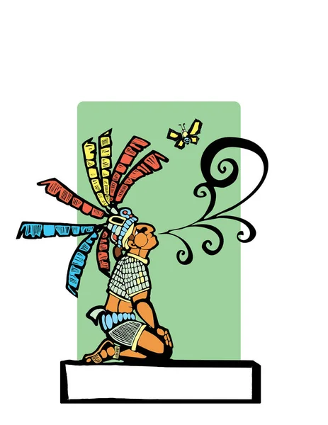 Azteken Mexikaner Mit Blumen Und Federn Vektor Illustration Grafik Design — Stockvektor