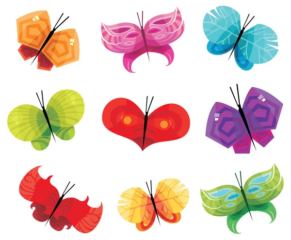 Ensemble Papillons Sur Fond Blanc Illustration Vectorielle — Image vectorielle