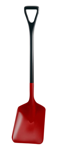 Красная пластиковая лопата на белом фоне

