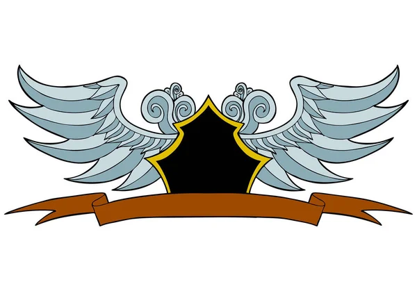 Emblema Com Fita Asas Ilustração Vetorial — Vetor de Stock
