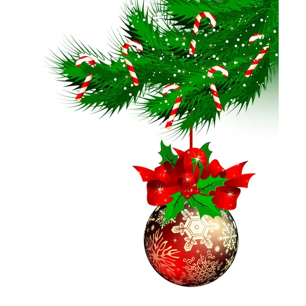 Weihnachten Hintergrund Mit Tannenzweigen Und Kugel — Stockvektor