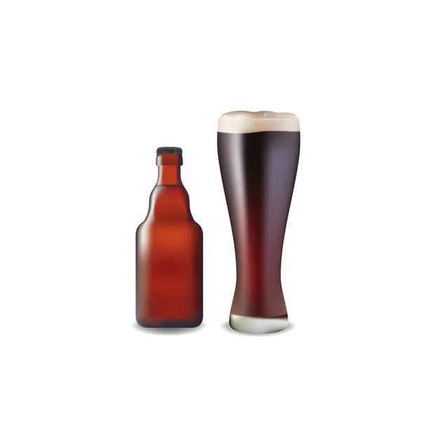 Vidro Cerveja Isolado Branco Ilustração Vetorial — Vetor de Stock