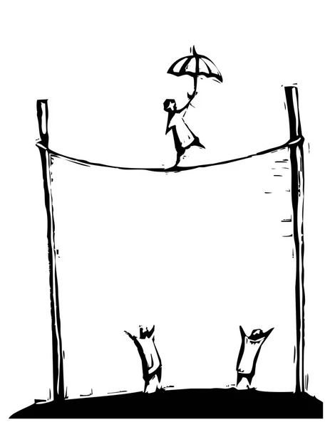 Handgezeichnete Vektorskizze Zwei Personen Die Mit Einem Seil Spielen — Stockvektor