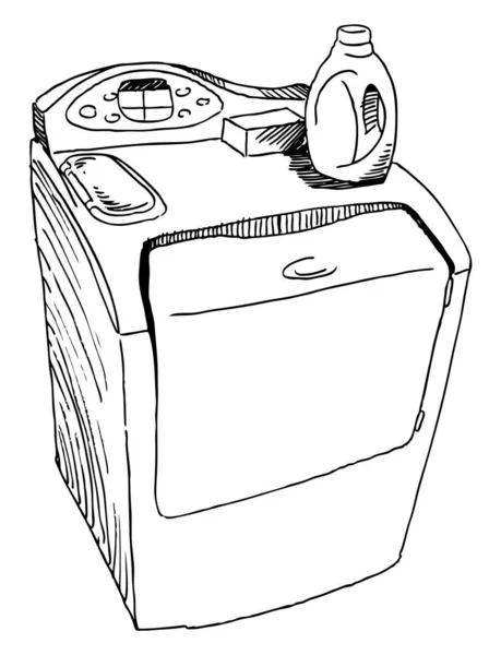 Esboço Preto Branco Uma Máquina Lavar Roupa — Vetor de Stock