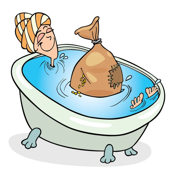 Illustrazione Del Fumetto Una Donna Divertente Nella Vasca Bagno — Vettoriale Stock
