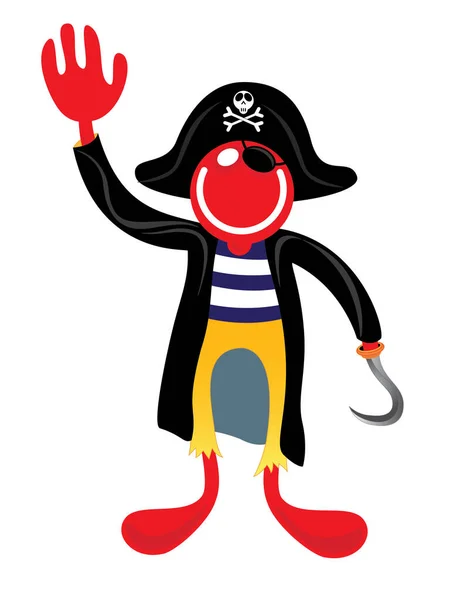 Vector Illustration Cartoon Funny Pirate Character Waving — Stock Vector