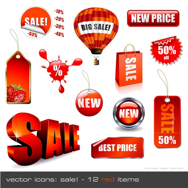 Satz Roter Verkaufsetiketten — Stockvektor