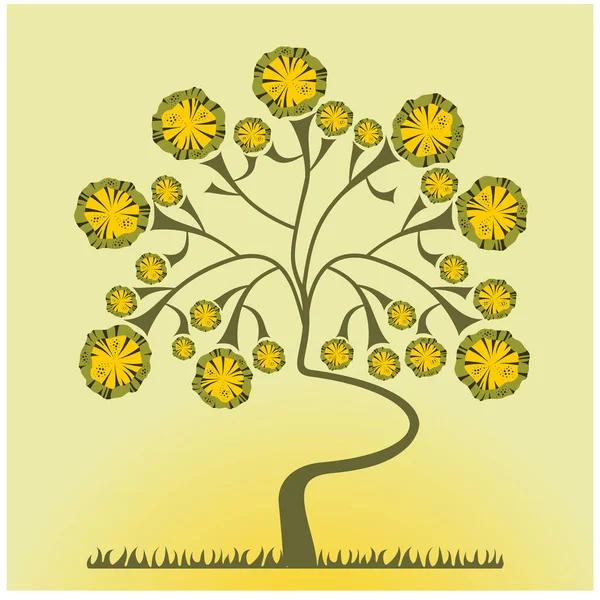 Tree Flower Yellow Background — Stock Vector