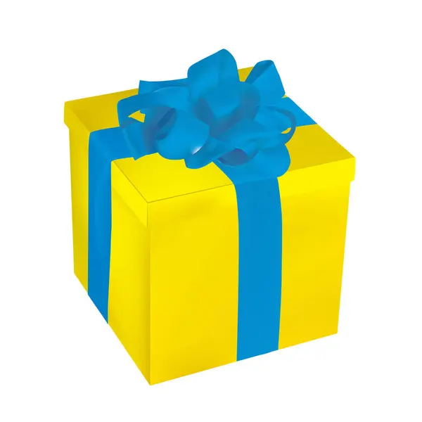 Coffret Cadeau Bleu Avec Ruban Jaune Isolé Sur Fond Blanc — Image vectorielle