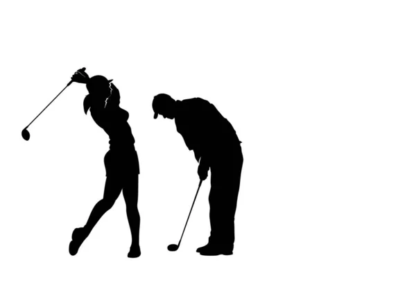 Woman Man Playing Golf — Stock Vector