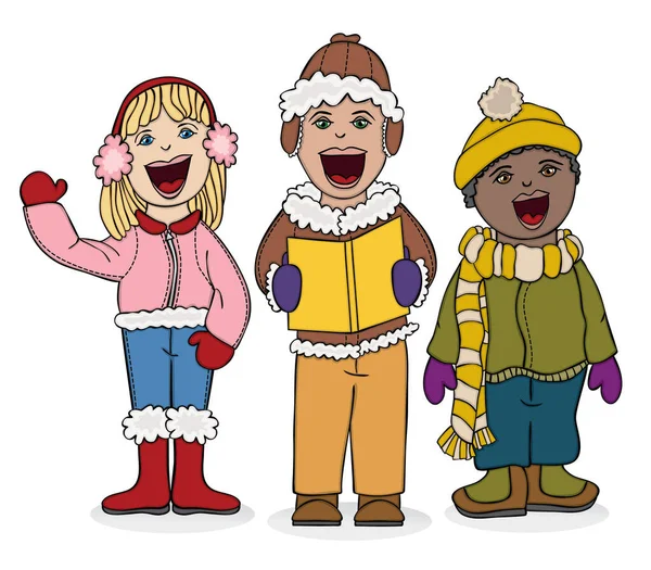 Children Wearing Winter Clothing Vector Illustration — Stock Vector