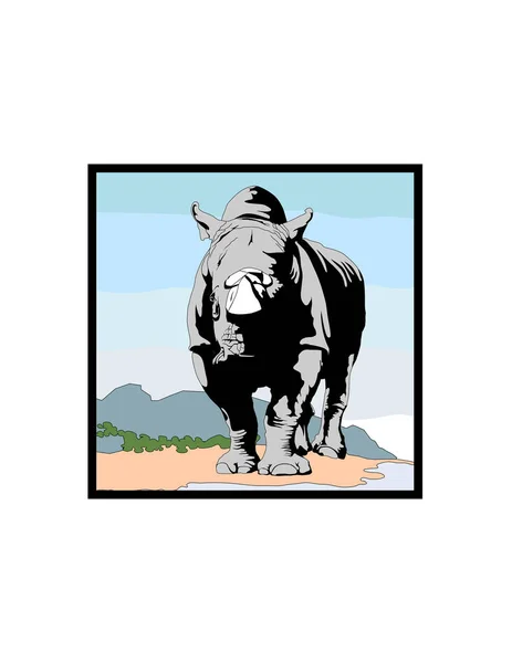 Διανυσματική Απεικόνιση Ενός Ρινόκερου Στην Έρημο — Διανυσματικό Αρχείο