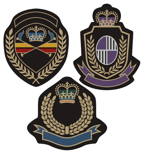 Conjunto Tres Escudos Heráldicos Policía Estrellas Elementos Diseño Para Logotipo — Vector de stock