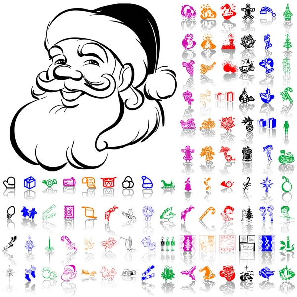 Vánoční Ikony Set Santa Claus — Stockový vektor