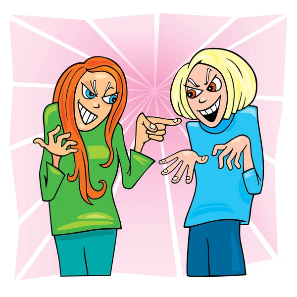 Two Girls Fight Heads — Stock Vector