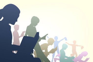 Dizüstü bilgisayarı olan bir kadının vektör silueti