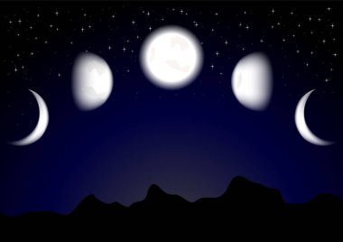 Gece gökyüzü ay ve yıldızlarla