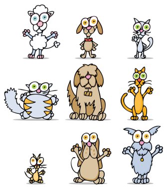 Sevimli çizgi film kedileri seti.