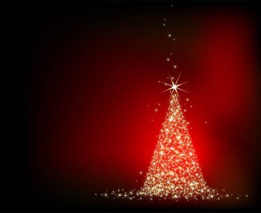 Kırmızı arka planda Noel ağacı.