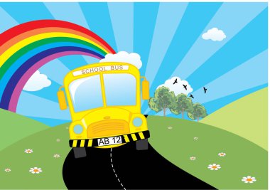 Gökkuşağı resimli otobüs yolda