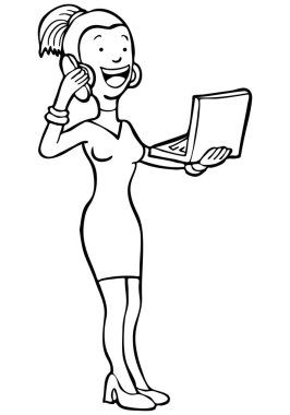 Kadın çizgi film telefonda konuşuyor.