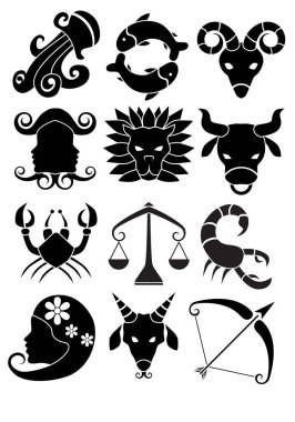 Bir dizi zodyak sembolü, vektör illüstrasyonu