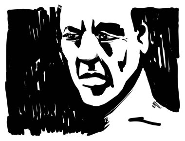 Profildeki bir adamın siyah beyaz çizimi