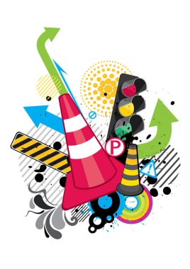 Beyaz arkaplanda renkli trafik işareti