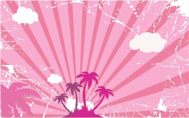 Palmiye ağaçları ve güneş arkaplan vektörü