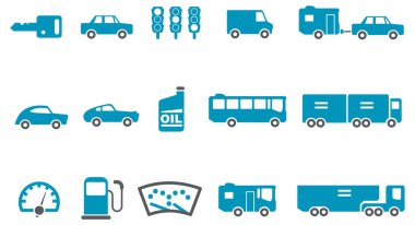 arabalar ve kamyonlar ikon seti. vektör illüstrasyonu