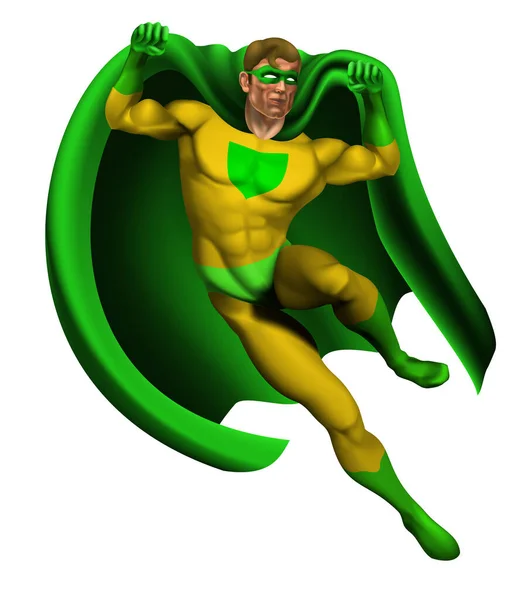 Superheld Mit Grünem Umhang — Stockvektor